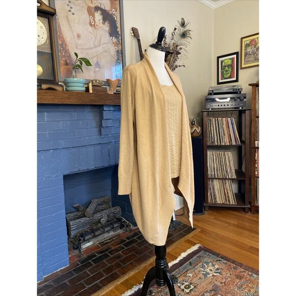 Chicos Size 2 US L 12/14 Tank Open Cardigan Sweater Set Camel Beige Sequin 2pcs - Picture 3 of 16